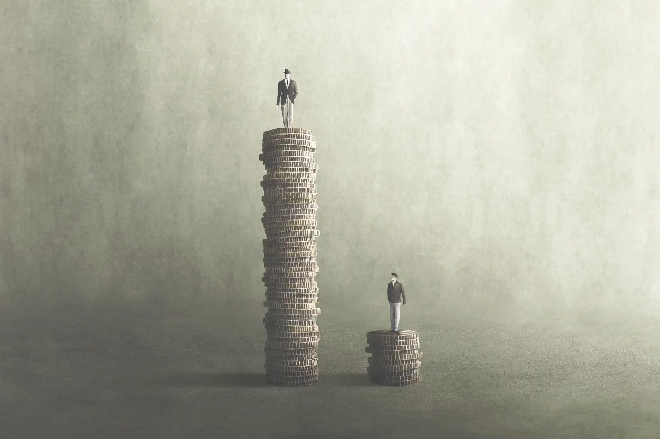 man standing on top of money